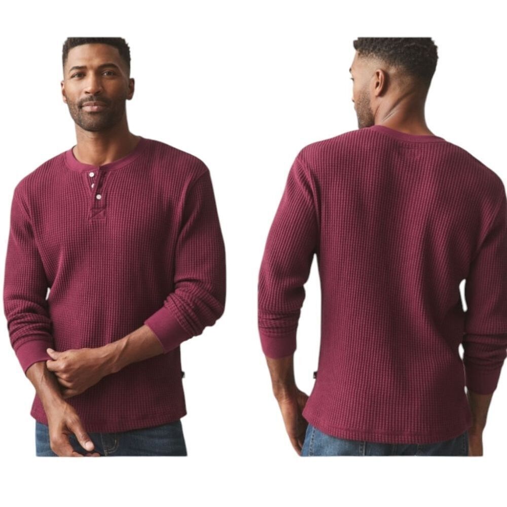 NEW American Giant Waffle Long Sleeve Henley Zinfandel Red Size L